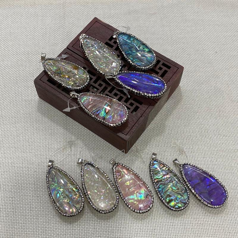 

Charms Colorful Edging Handmade Crystal Abalone Shell Round Shape Necklace Pendant Accessories Personality Versatile Wholesale Bulk, Bronze;silver
