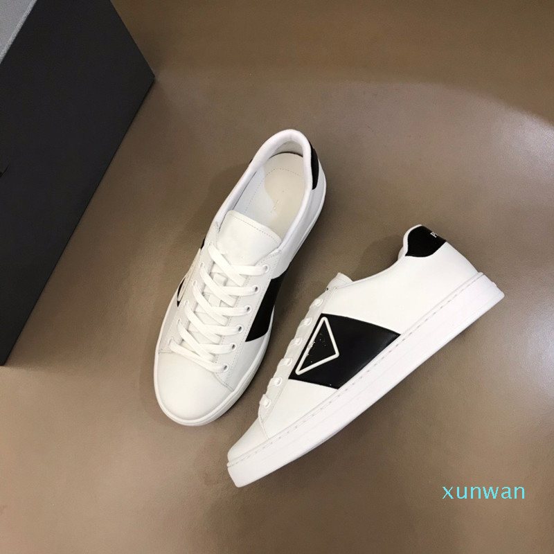 

Classic graphic men's flat casual shoes solid color black leather sneakers soft and comfortable lace-up round toe shoes 38-44, Triangle white