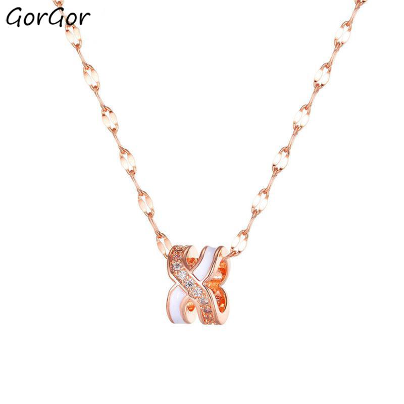 

Pendant Necklaces GorGor Necklace Women Stainless Steel Letter X Mosaic Zirconia Hollow Out Rose Gold Plated Simplicity Jewelry TX-007, Silver