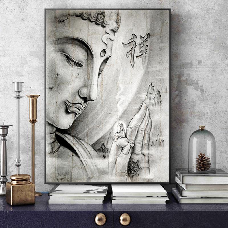 

Paintings Abstract Black White Religion Buddha Statue Canvas Painting Posters And Prints Wall Art Pictures Living Room Home Decor