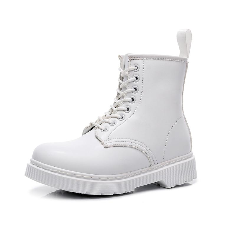 Boots Women Comfortable PU Leather Female Casual Shoes High Top Lace-up Bottes Femme British Style Motorcycle