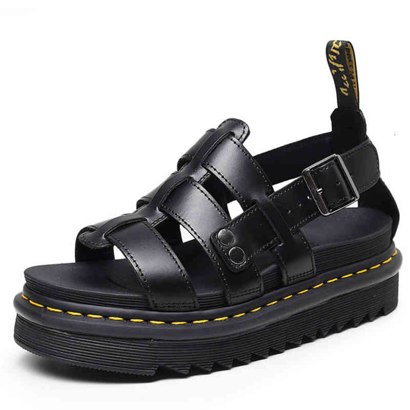Sandals Summer New Ladies Fashion Martin Real Cowhide Thick-Soled All-Match Casual Roman Buckle Outdoor Beach Shoes RSZI