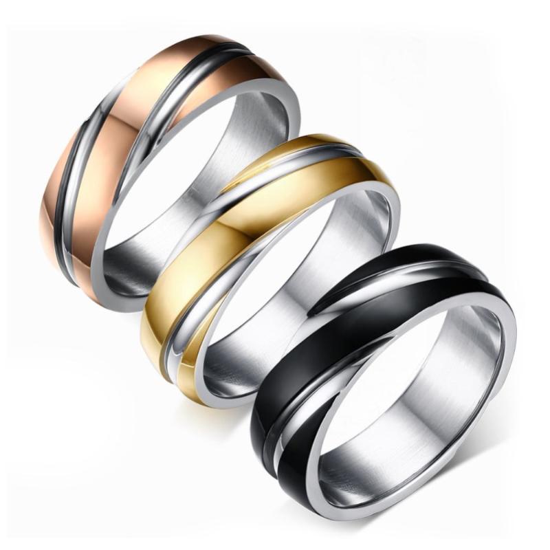

Cluster Rings Simple Wedding Ring For Women Men Black Rose Gold Color Stainless Steel Personality Jewelry Gift