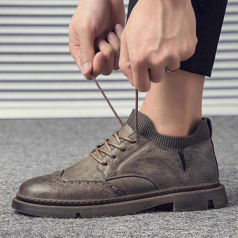 

Boots black Sneaker mens loafers top shoe slip sports wear low causal fashion casual leather sneakers flat man for NTJY, Red brown