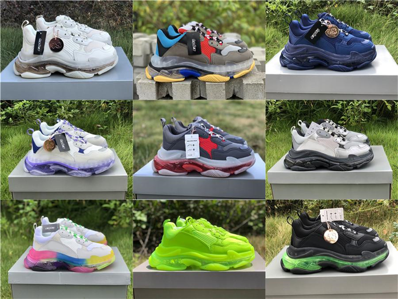 

Paris Triple S Clear Sole Black Outdoor Shoes Low Top Trainers Sneakers 17FW Men Women Platform Vintage Old Dad Shoe With Original Box 36-45