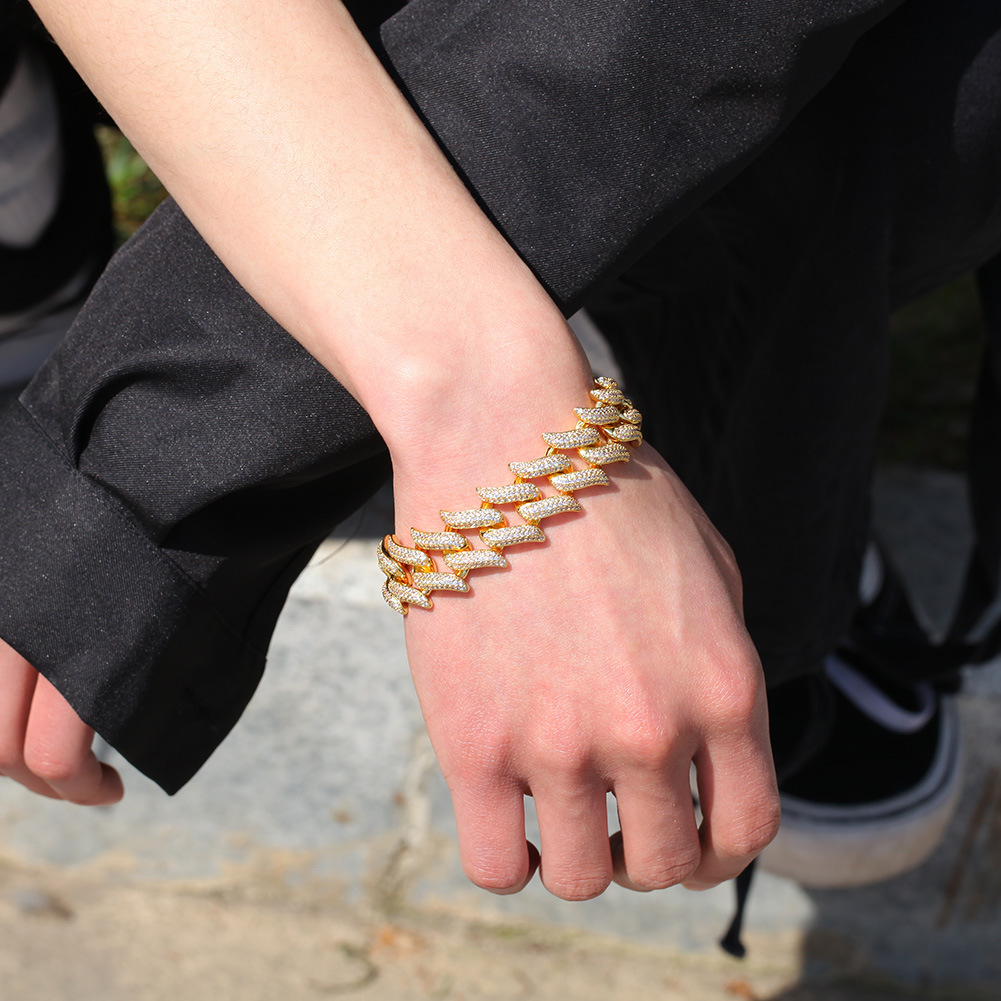 Iced Out Thorns Cuban Link Chain Bracelet Mens Gold Silver Hip Hop Bracelets Jewelry 20mm 8inch