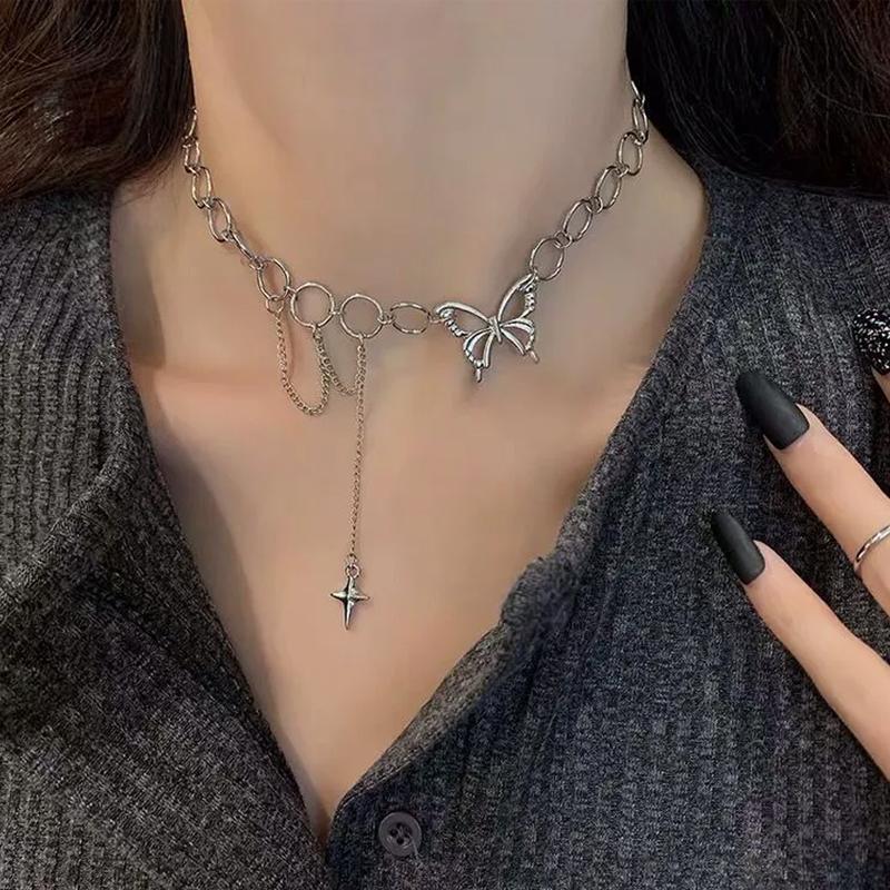 

Chokers Goth Punk Hollow Butterfly Choker Necklace Statement Girlfriend Gift Cute Bicolor Chain Clavicle Jewelry Collier Femme