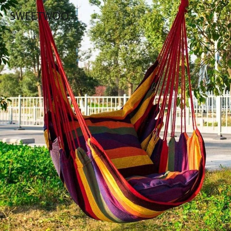 

Camp Furniture 130*100Cm Canvas Hanging Hammock Chair Rope Swing Bed 200Kg Load Bearing For Outdoor Garden Porch Beach Camping Travel