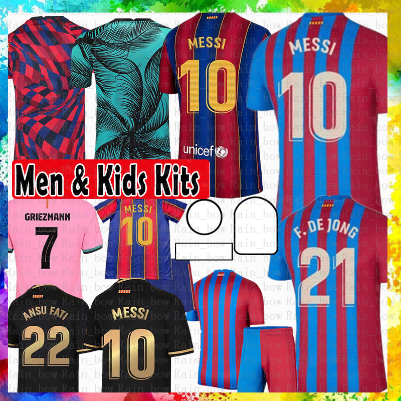 

10 MESSI Barcelona Maillots de football shirt 2021 2022 soccer jersey 9 KUN AGUERO Memphis F. DE JONG A. INIESTA GRIEZMANN Semedo ANSU FATI O. DEMBELE PIQUE Men kids kit, Mens (basa)