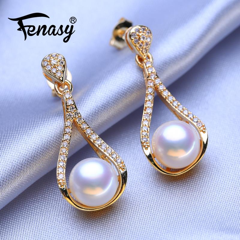 

Dangle & Chandelier FENASY Natural Freshwater Pearl Gold Color Luxury Stud Earrings Wedding Engagement Bohemian Party Jewelry, Silver