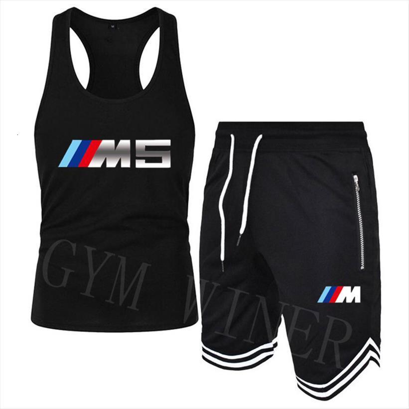 

summer sets tank pants mens tracksuit two pieces casual male print bmw shorts, Gray