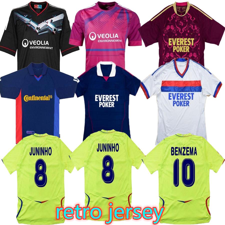 

menretro Olympique Lyonnais Lyon soccer jersey home and away 00 01 02 08 09 10 11 Carriere GOVOU GOURCUFF TOULALAN JUNINHO BASTOS BENZEMA MA, Black;yellow