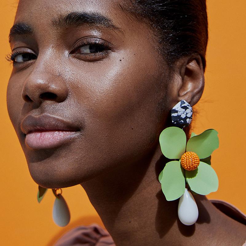 

Dangle & Chandelier Heeda Korean Graceful Big Flower Earrings For Women Fashion Boho Joker Green Ear Decoration 2021 Layers Name Luxury Jewe, Silver