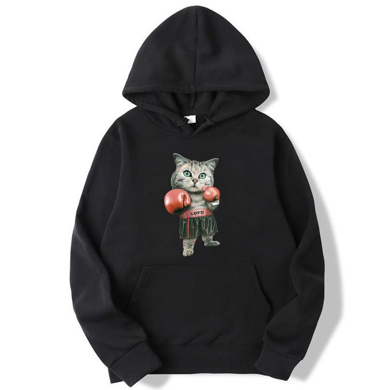 

Men's Hoodies & Sweatshirts Fashion Brand Cotton Blend Boxing Cat Printed Spring Autumn Male Casual Hip Hop Men, Beige