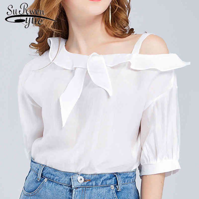 

summer fashion chiffon blouse women tops shirt off shoulder solid white female causal clothing 0684 40 210521