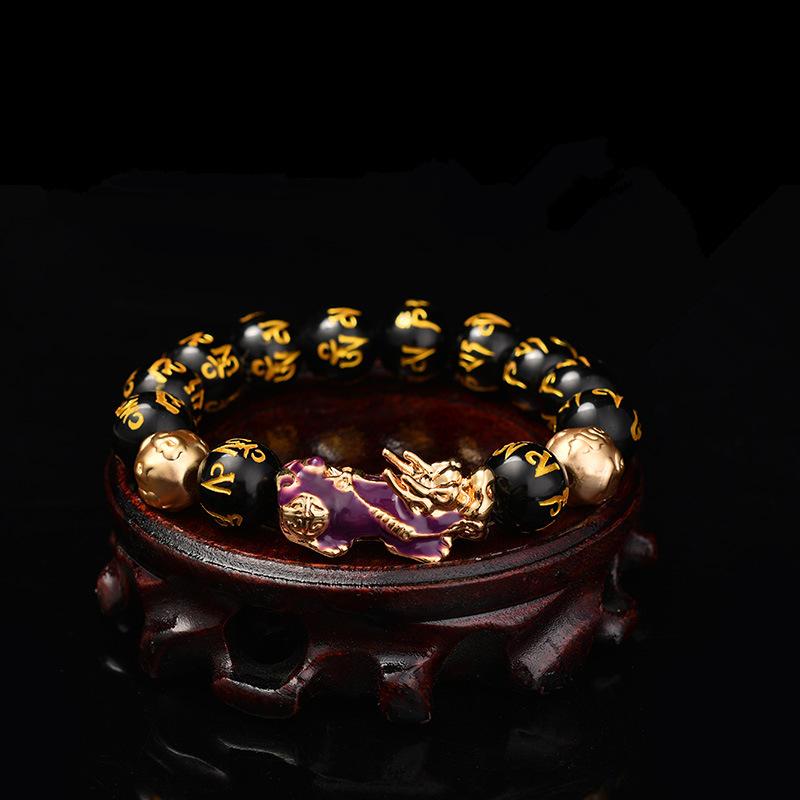 

Beaded, Strands Discoloration Brave Troops Stone Beads Bracelet 6 Words Chinese Lucky Energy God Beast Pixiu Dropship Jewelry Gift, Black