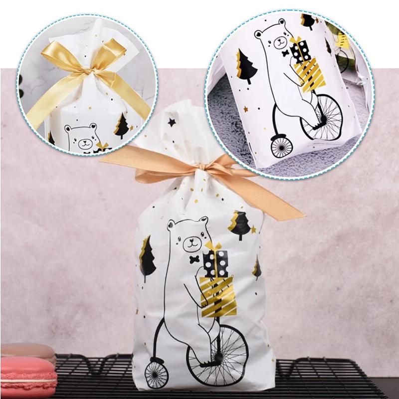 

Christmas Decorations 10pcs Bags Drawstring Candy Bag Gift Jewelry Packaging Party Favors Pouches Xmas Year Cake Pouch