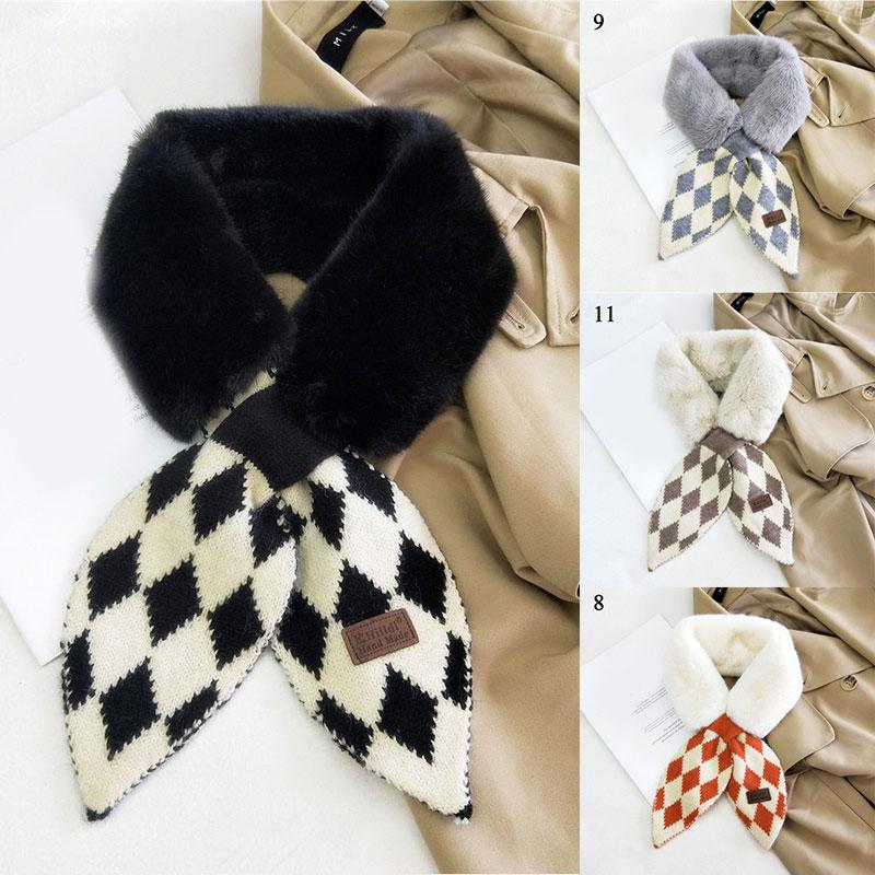 

Scarves Soft Fluffy Neck Warm Leaf Rhombus Pattern Neckerchief Leopard Print Scarf Faux Fur Cross Collar Thick Shawl Wrap, Blue;gray