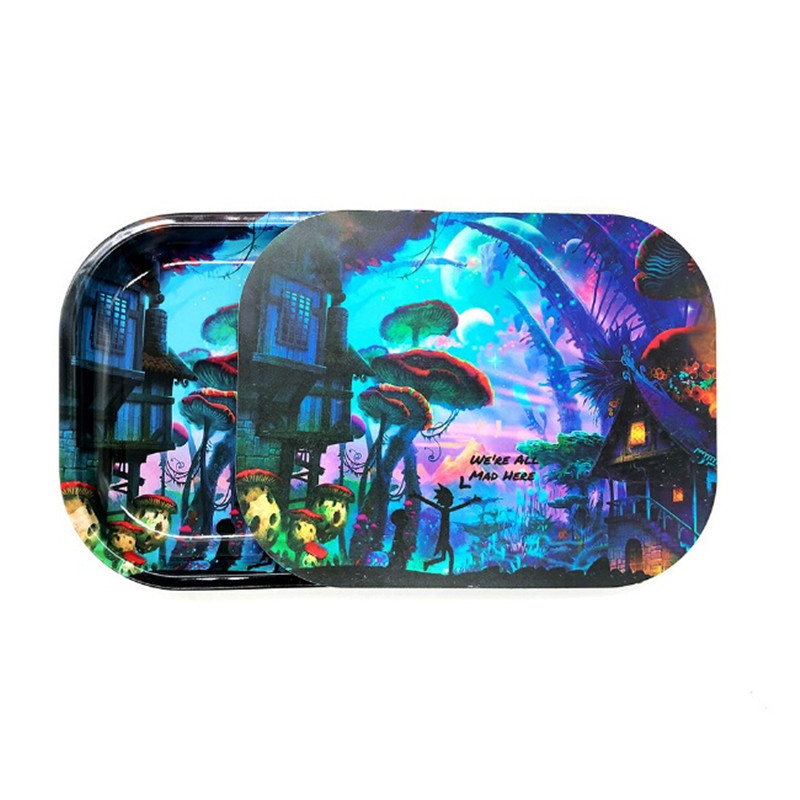 

Smoking Rolling Tray with Cartoon Pattern Magnetic Lids bag 180x140mm Small Size Metal Lid Plate Herb Ashtray Multi Variety of styles
