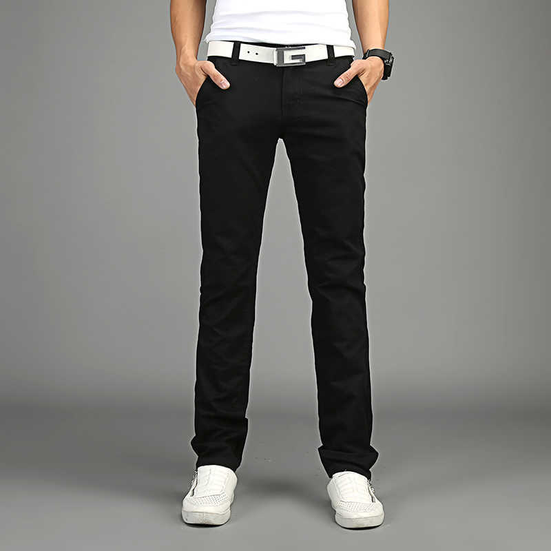 

Men Chino Trousers Working Clothes Korean Streetwear Casual Pants Black Cotton Slim Fit Straight Autumn Spring 8 Colors 210603, Blue