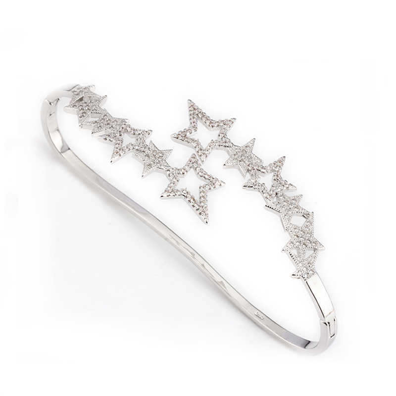 

Copper Hand Palm Ring Shining Stars with Clear Cz Bracelet Bangle Women Fashion Jewelry Accessory Gifts Q0720