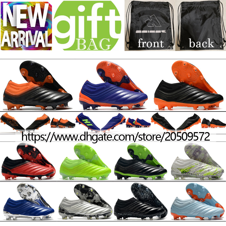 

Top Quality Soccer Boots Mens Copa 20 FG Laceless Low Cleats Outdoor Spikes Leather Comfortable Socks Football Shoes Black Blue Orange Red Silver Gray Green footwear, Box