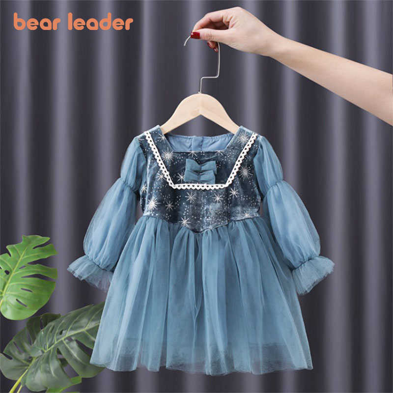 

Bear Leader Kids Girls England Style Dresses Spring Autumn Baby Girl Bowknot Cute Party Costumes Princess Vestidos 2-6 Years 210708, Ah5776blue