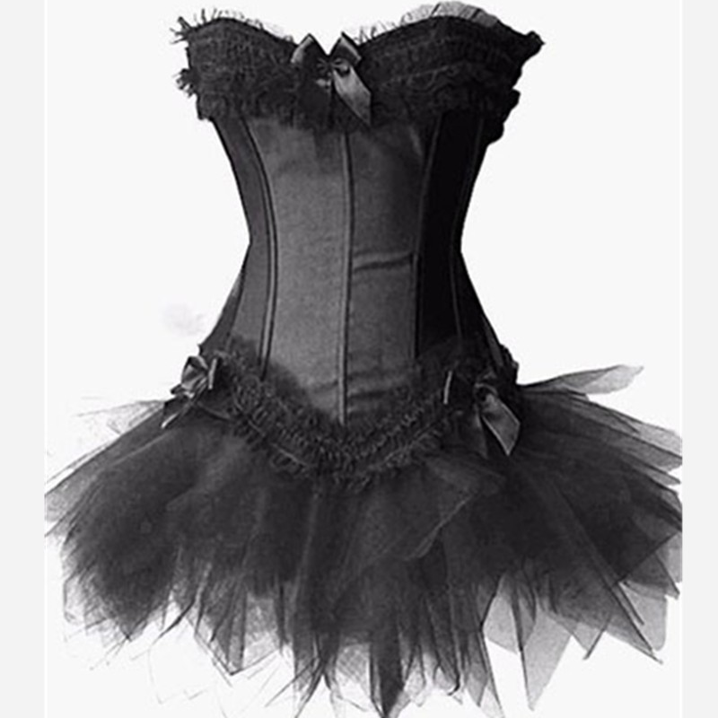 

Woman Bustiers Cheap Women Sexy Burlesque Overbust Corset With Mini TuTu Skirt Fancy Dresses Costume Sexy Gothic Corsets Dress, Black