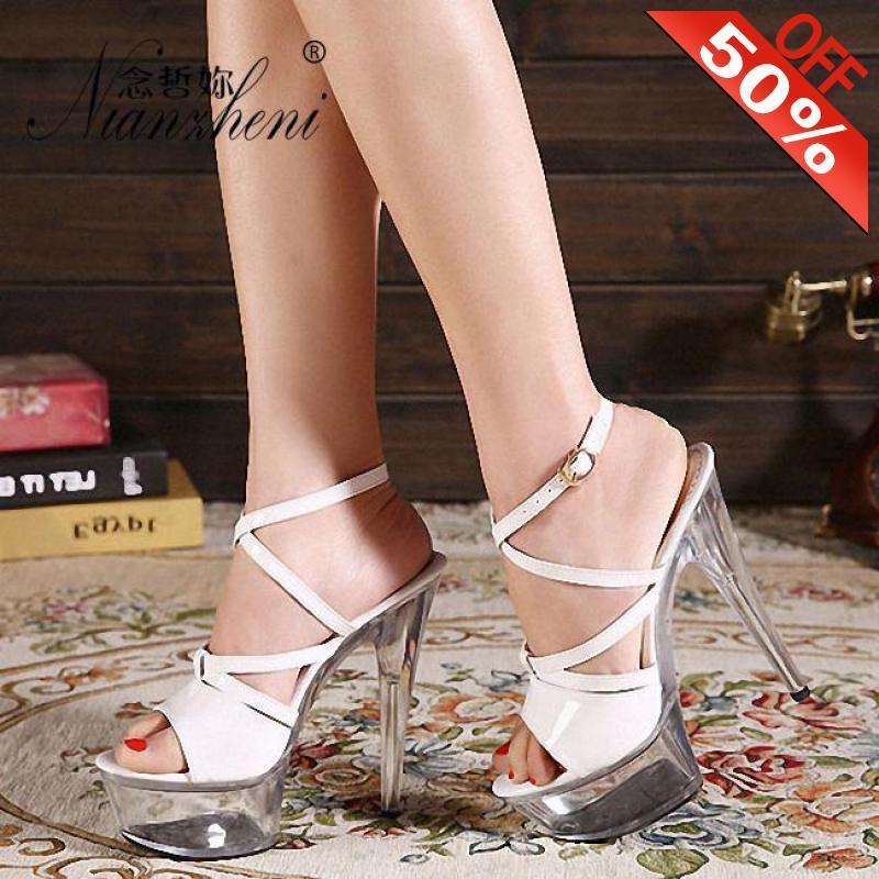

Summer High Heels With Silver Leggings Transparent Soles 15cm Crystal Pole Dancing Sandals 6 Inch Dress Evening Platform Shoes, Black