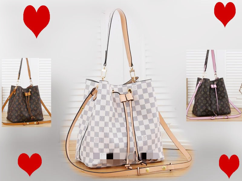 

LOUIINGS VUTTON 100% genuine leather Sturdy Stylish Bucket Bag Drawstring Closure Messenger Bags Cheap Hasp Small Shoulder Bags, White