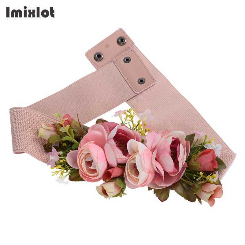 

Korean Style Buckle Elastic Wide Belt for Women Stretch Handmade Flower Cummerbunds Waistband Waist Belt Women's Dress Belt P0817, Black