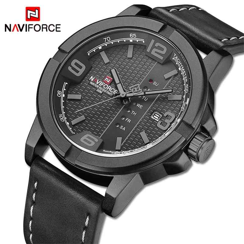 

Mens Watches Top Luxury Brand NAVIFORCE Sports Quartz Watch Men Leather Waterproof Date Analog Clock Watches Relogio Masculino 210517, Silver yellow