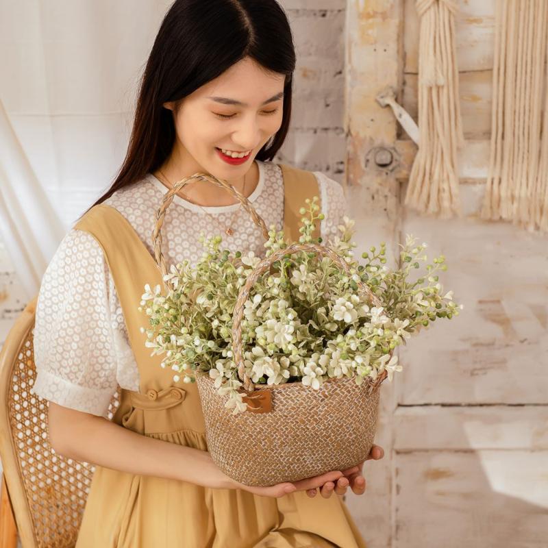 

Decorative Flowers & Wreaths 3pcs/Lot Simulation Flower 5 Heads Plastic Grass For Wedding Decoration Artificial Leaves Home Living Room Tabl