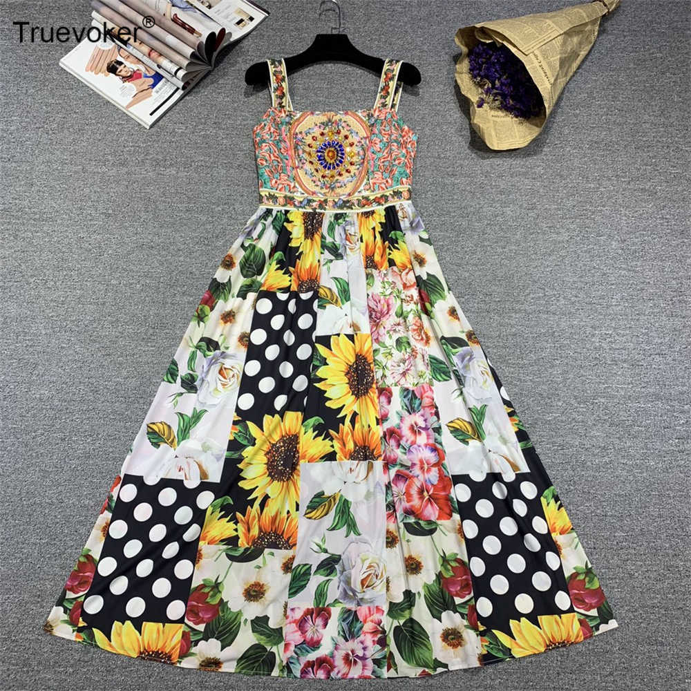 

Truevoker Spring Runway Resort Dres' High Street Ethnic Printed Diamond Beading Ankle Length Spaghtti Strap Dresses 210602, Multi