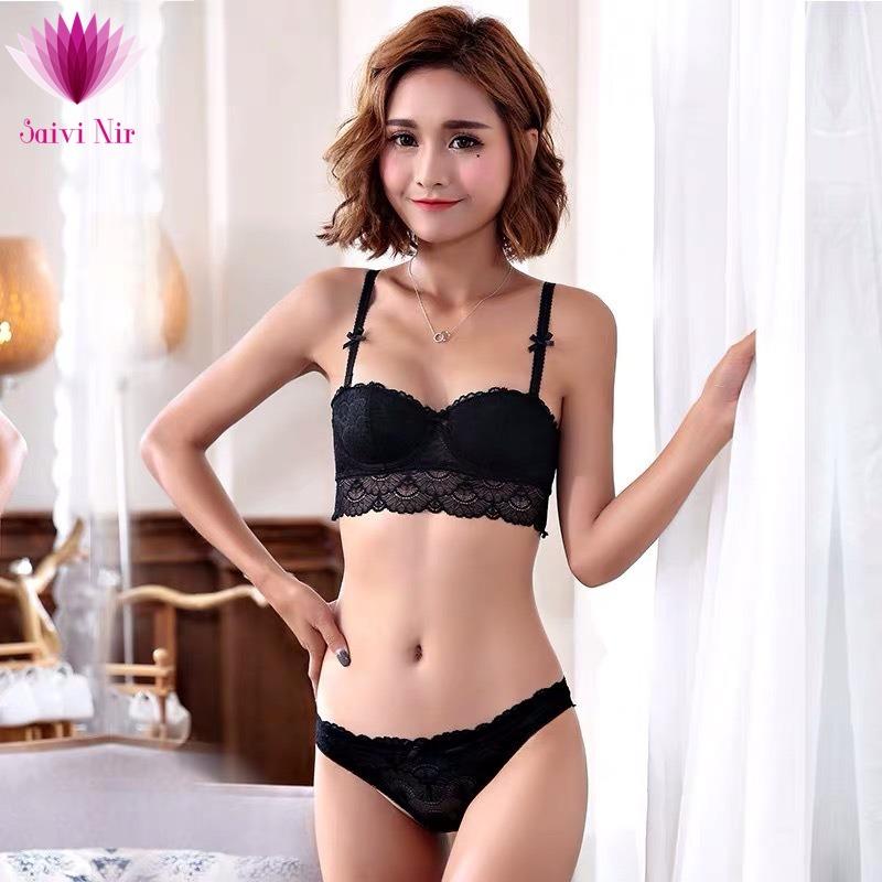 

Bras Sets Sexy Lace Bra Underwear Set And Panty Lingerie Plus Size Transparent Ultra Thin, Black