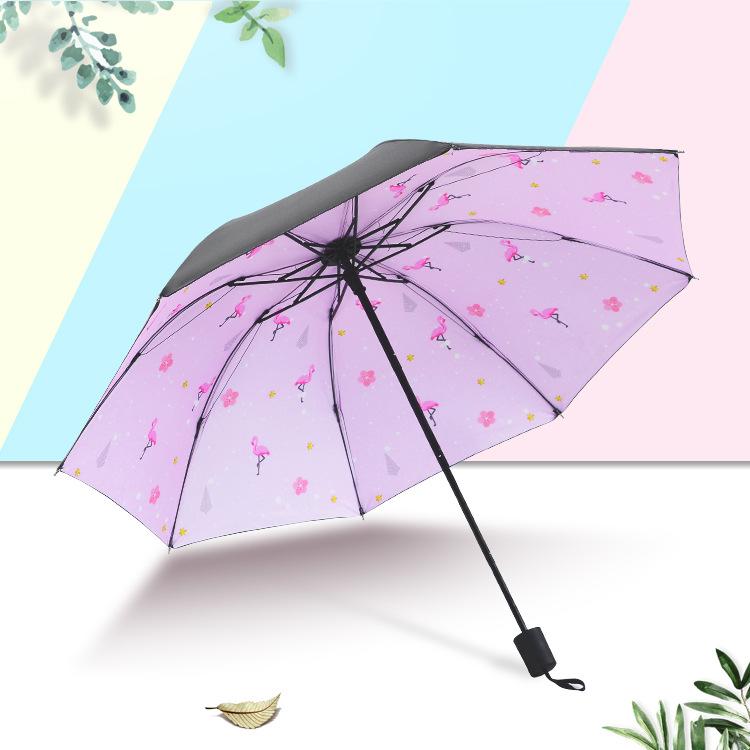 

Umbrellas Creative Fire Bird Black Plastic Umbrella Anti-UV Female Sun Protection Three Fold Custom Advertising