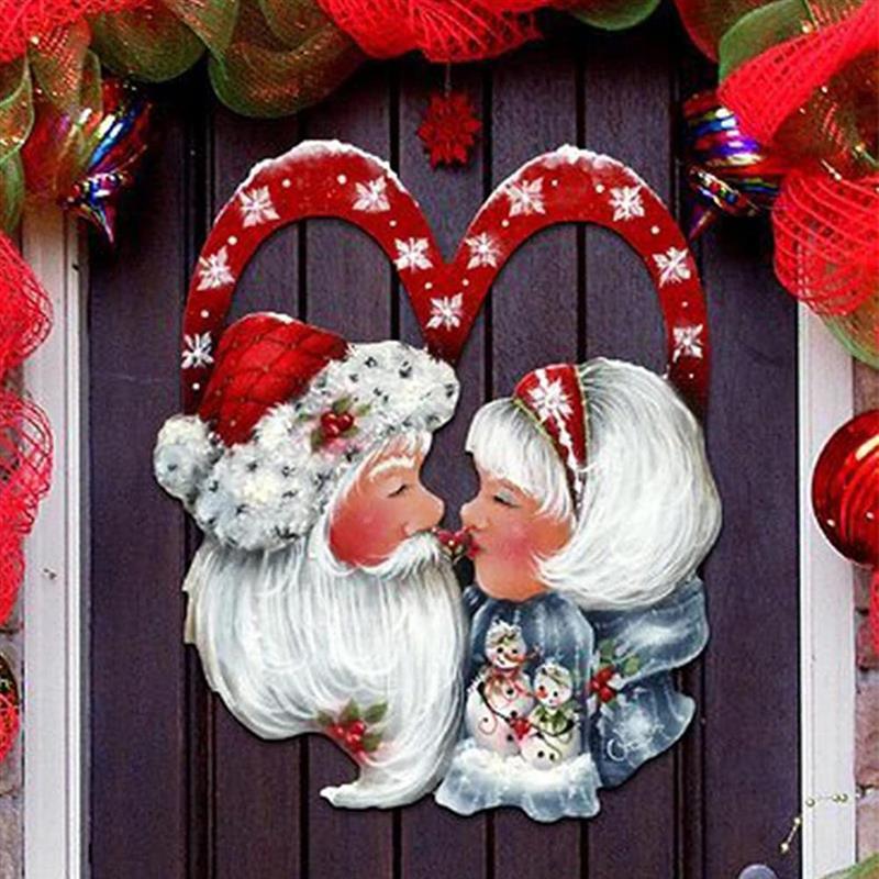 

Christmas Decorations 1PC Santa Claus Love Holiday Wreath Welcome Front Door Decoration Wooden Merry Rings Hanging Pendant