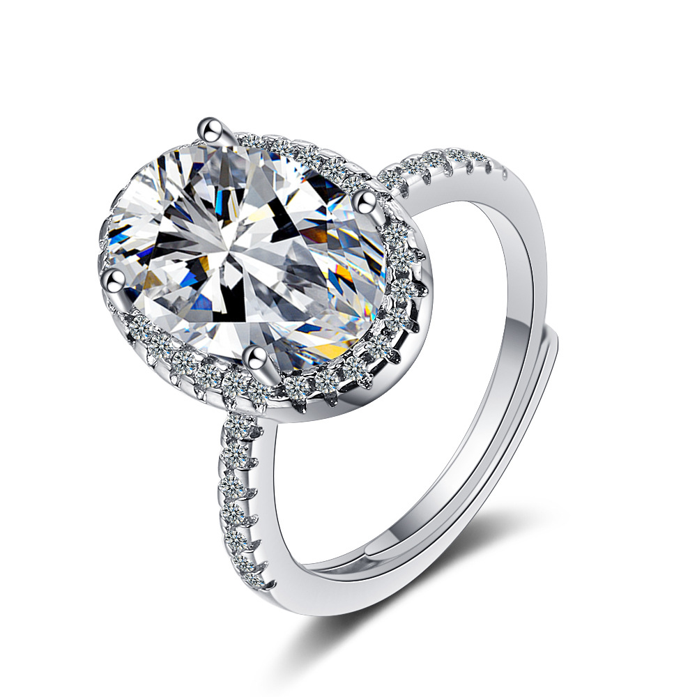 

V-467 S925 Sterling Silver Oval Flash Zircon Rings High-End Adjustable Design Romantic Birthday Jewelry Gifts Female Jewellry Wholesale, Slivery;golden
