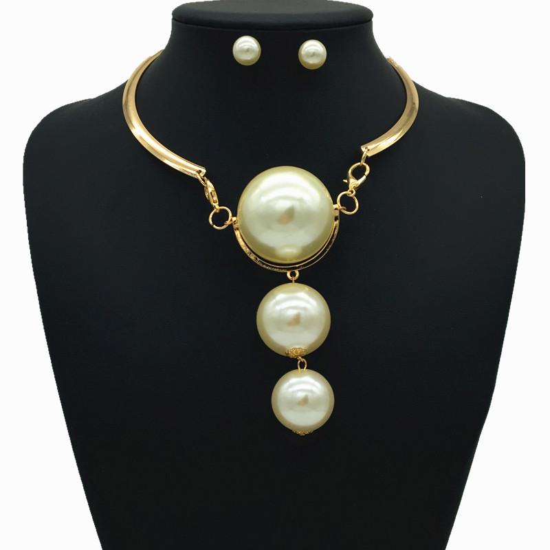 

European And American Large Pearl Pendant Necklace Fashion Exaggerated Jewelry Earrings &, Silver