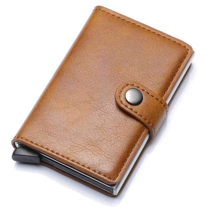 

Support Drop shipping Busins Minimalist Slim Credit Card Holder Men Small Leather Pop-up Wallet Smart Wallet, Red;black