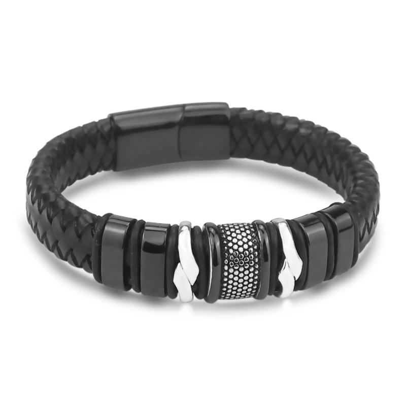 

Link, Chain European And American Men's Personality Leather Bracelet Black Titanium Steel