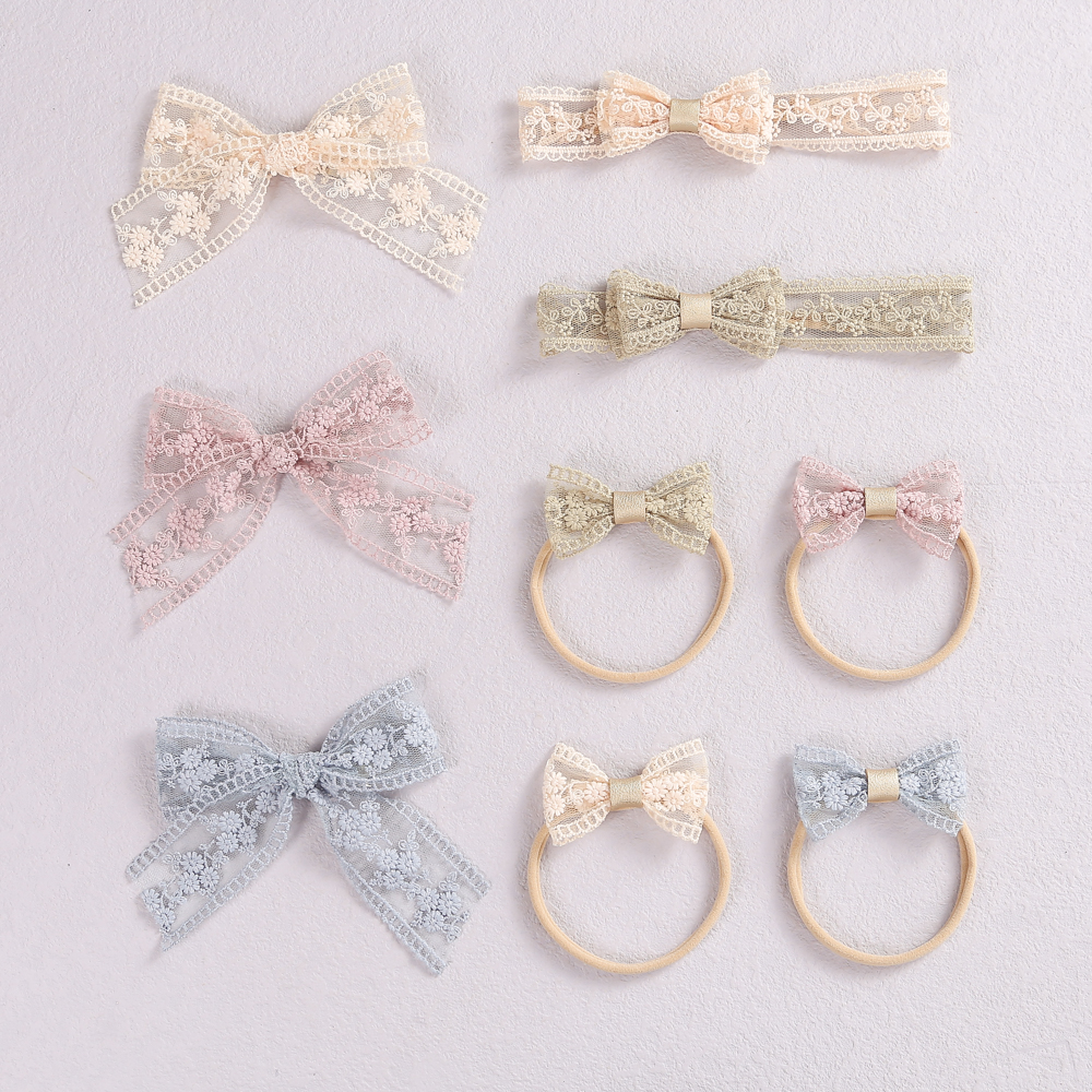 

Princess Baby Lace Hair Bows Hair Clips,Solid Lace Bows Nylon Headband Children Girls Bows Turban Hair Accessories, Multi-color