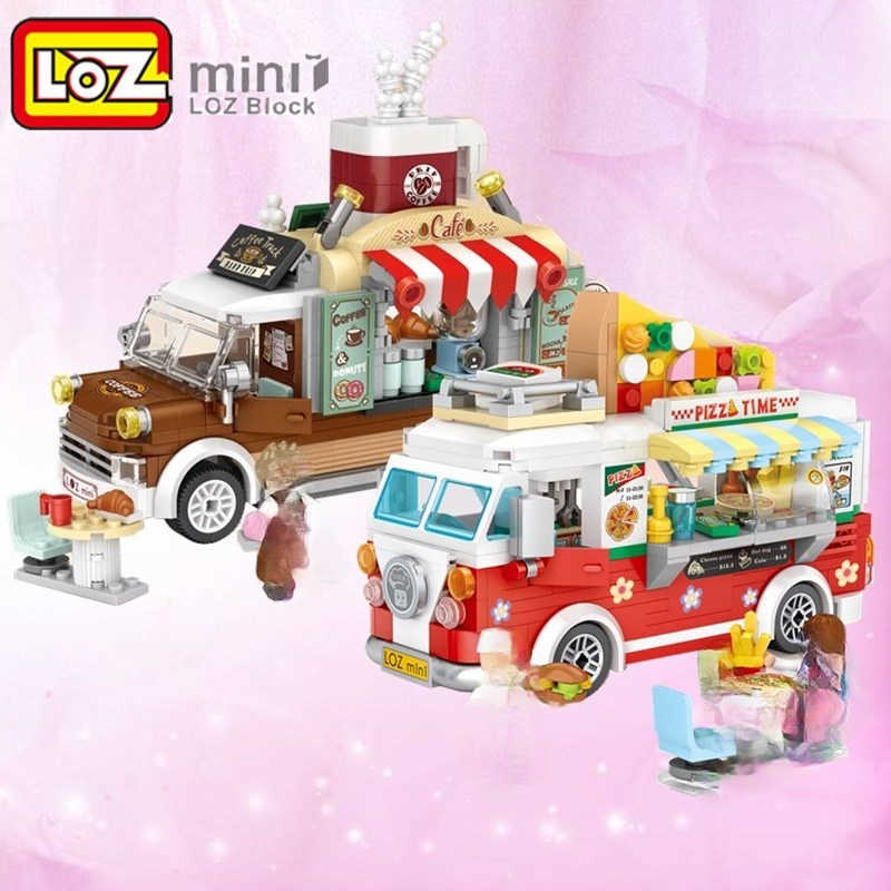 

LOZ new product assembling building mini block car model pizza bus car streetmini children adult toy gift Y0816