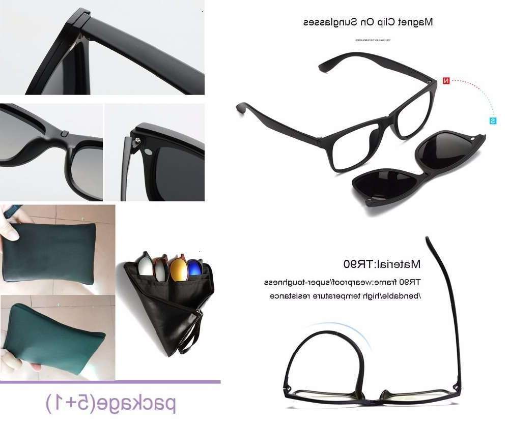 

sunglasses TR90 On men Magnetic women Magnet Clip Optical Myopia glasses Frame with 5 Sunglasses lens Y200619, Black