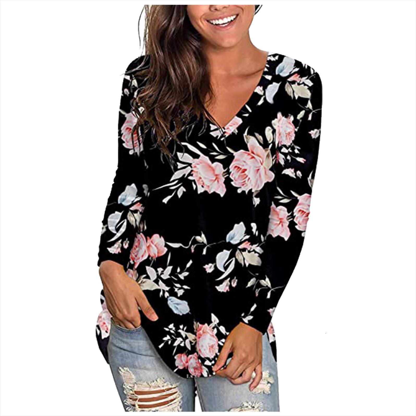 

40 fashion flower printing womens shirts long sleeves v neck plus size casual pullover blouses vintage spring elegant, White
