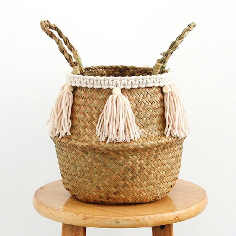 

Storage Baskets Seagrass Basket Folding Flower Pot Straw Wicker Rattan Laundry Home Garden Decoration
