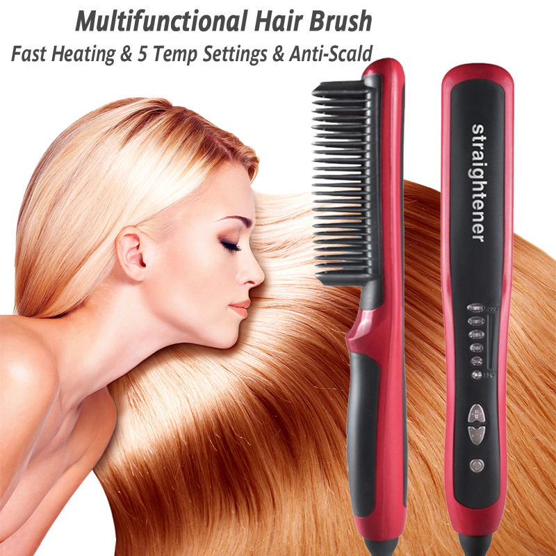 

Professional Hair Straightener Smoothing Brush Tourmaline Ceramic Iron Straightening Curling Beard Hair Comb Salon Styling Tools