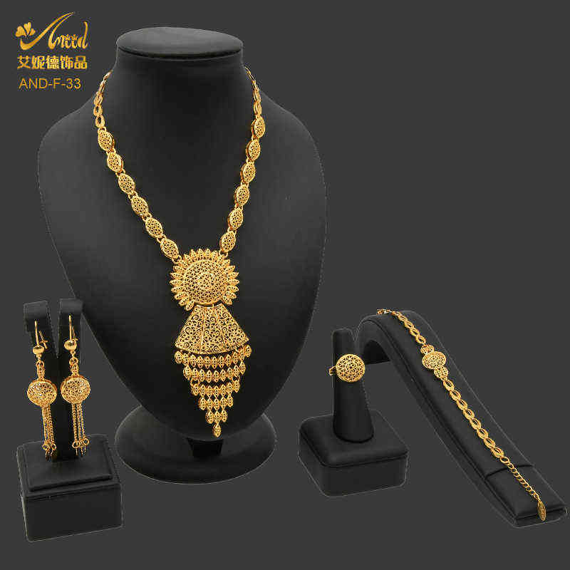 

Indian Jewelry Set Gold Plated Bridal Wedding Dubai Nigerian Jewellery s African Necklace Earrings Bracelet Ring Arabic 211204