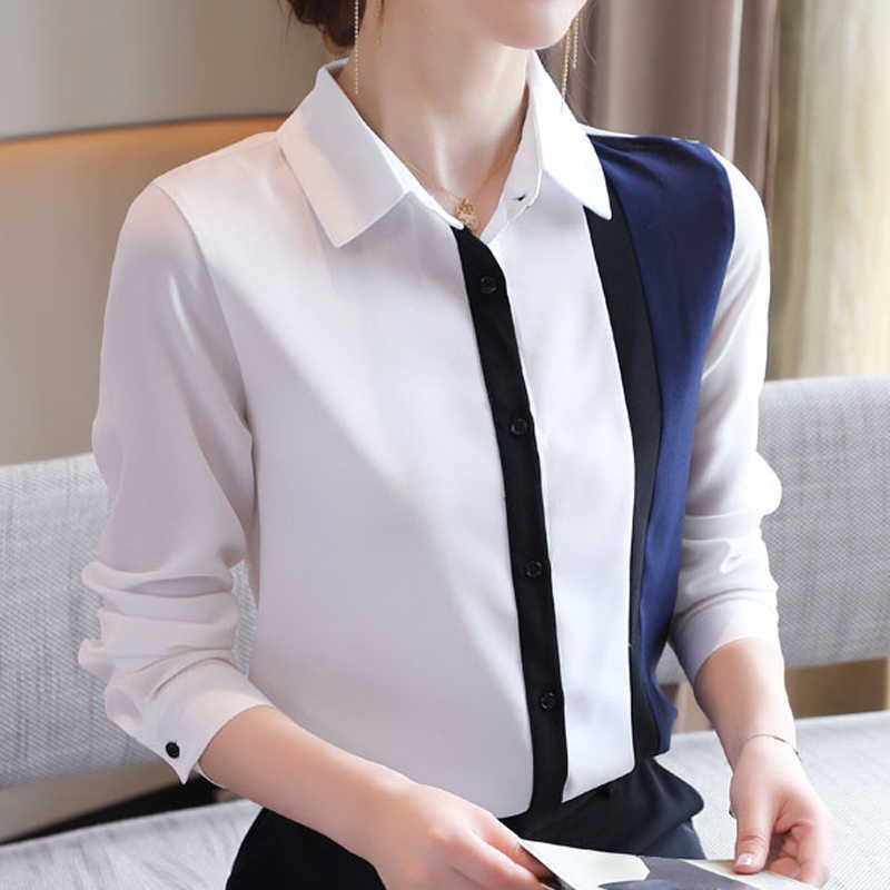 

Autumn Long Sleeve Chiffon White Blouse Shirt Tops Blouse Women Blusas Mujer De Moda Turn Down Collar Office Blouse D640 210602