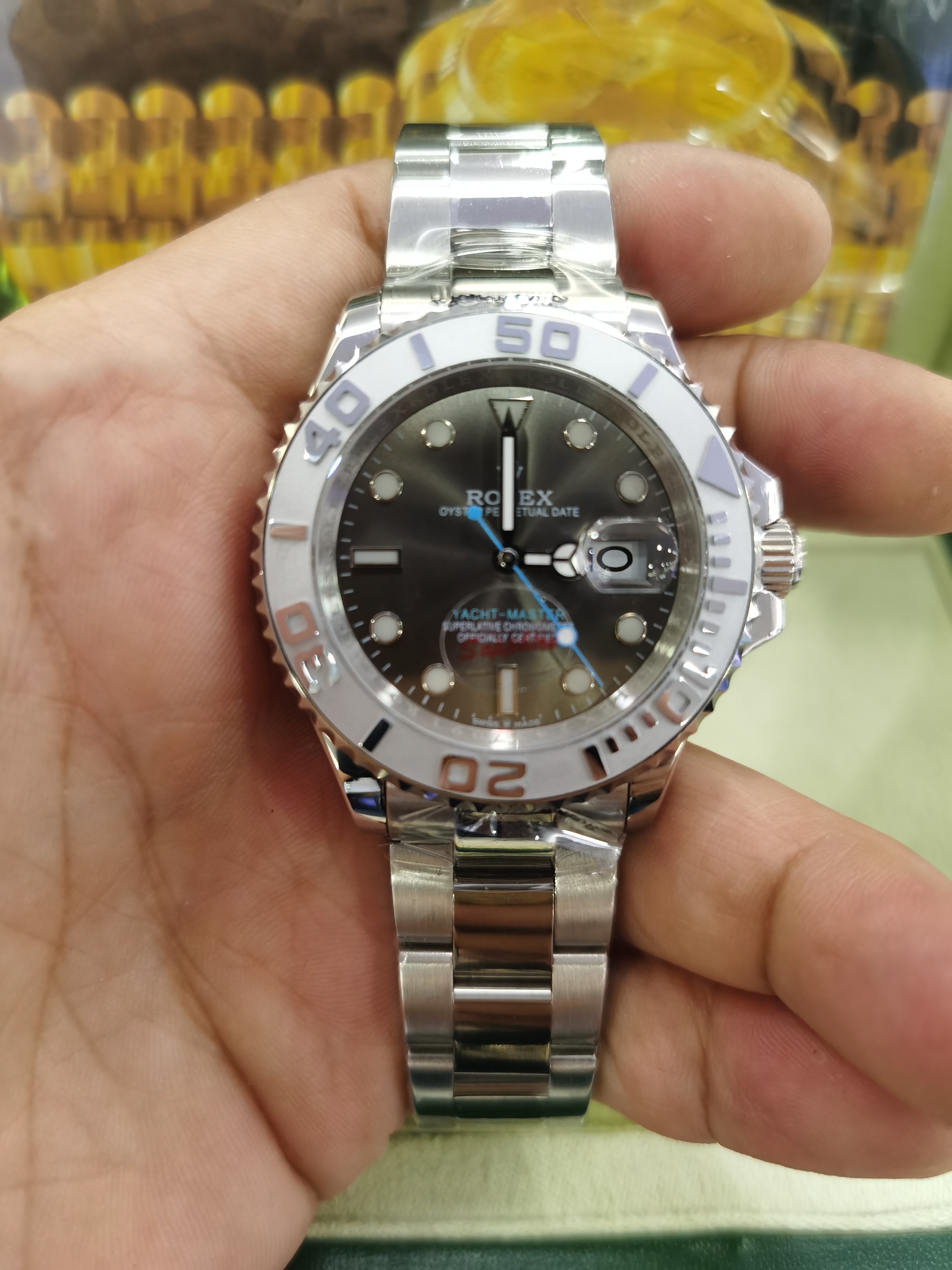 

With Original Box Luxury Wristwatches Mens Watch Grey dial sapphire glass Stainless Steel Strap Automatic Mechanical Movement 116622 40mm Me, Slivery;brown